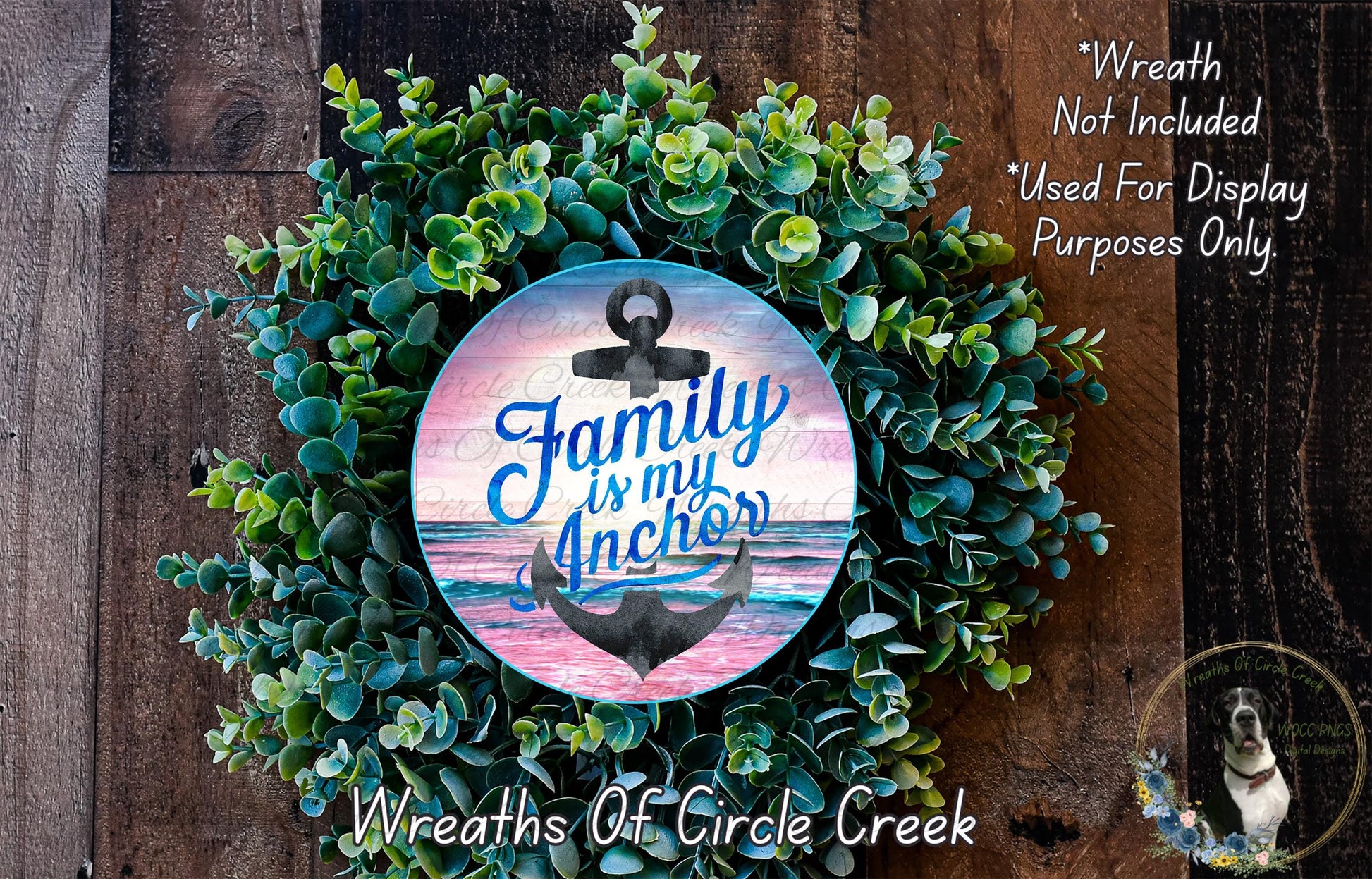 a wreath with a picture of an anchor on it