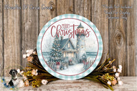 Merry Christmas Lighthouse Wreath Sign | Lightweight Round Metal Wreath Sign | No Holes in Sign | Coastal Holiday Door Decor