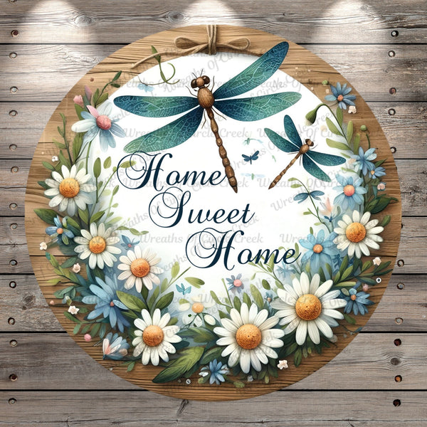 Dragonflies, Home Sweet Home, Faux Wood, Florals, Lightweight, Wreath Sign, No Holes In Sign