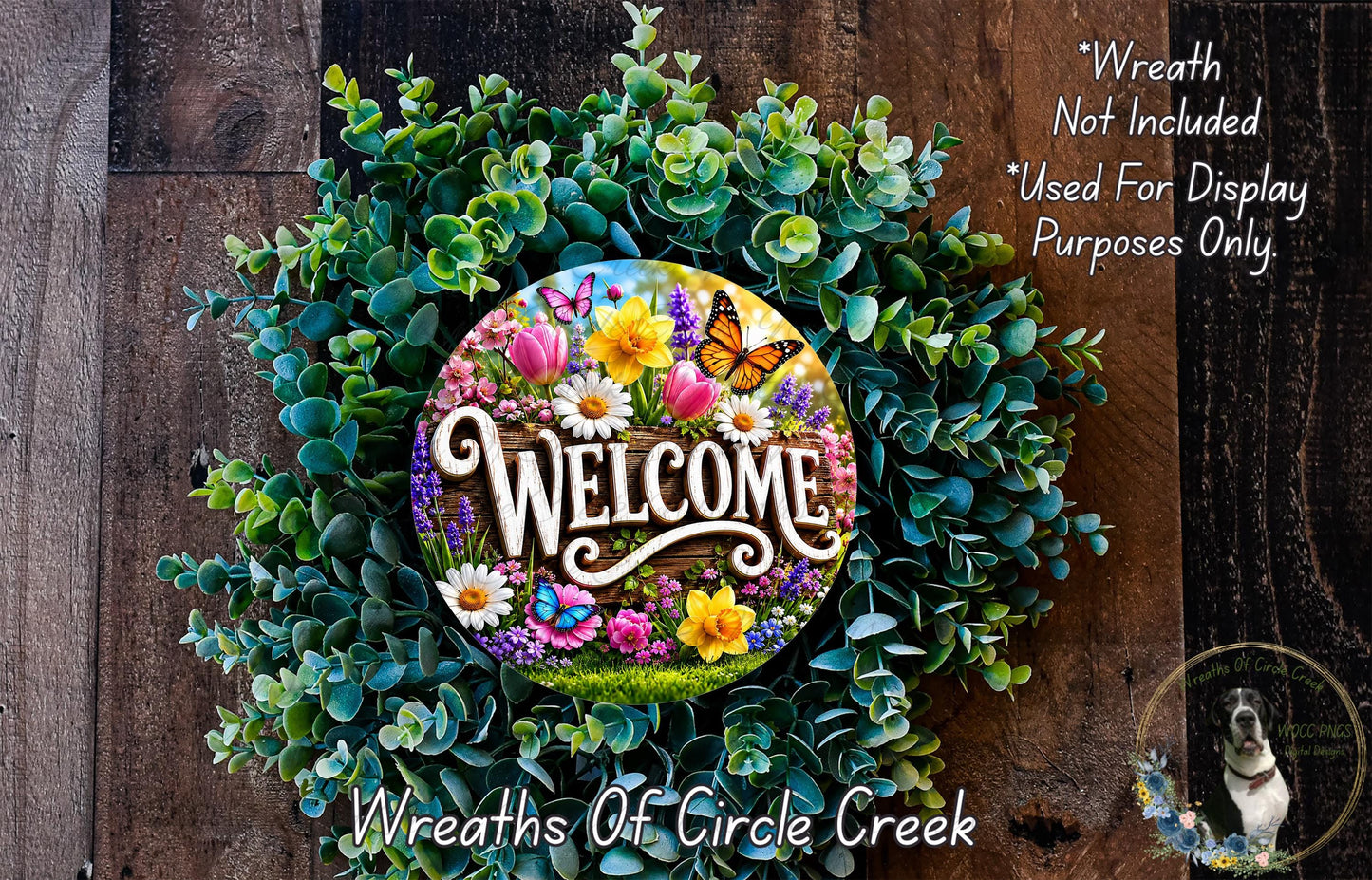 Welcome Butterfly Garden Aluminum Metal Wreath Sign (Lightweight, No Holes)