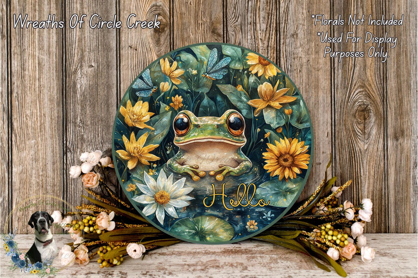 a picture of a frog on a plate with flowers