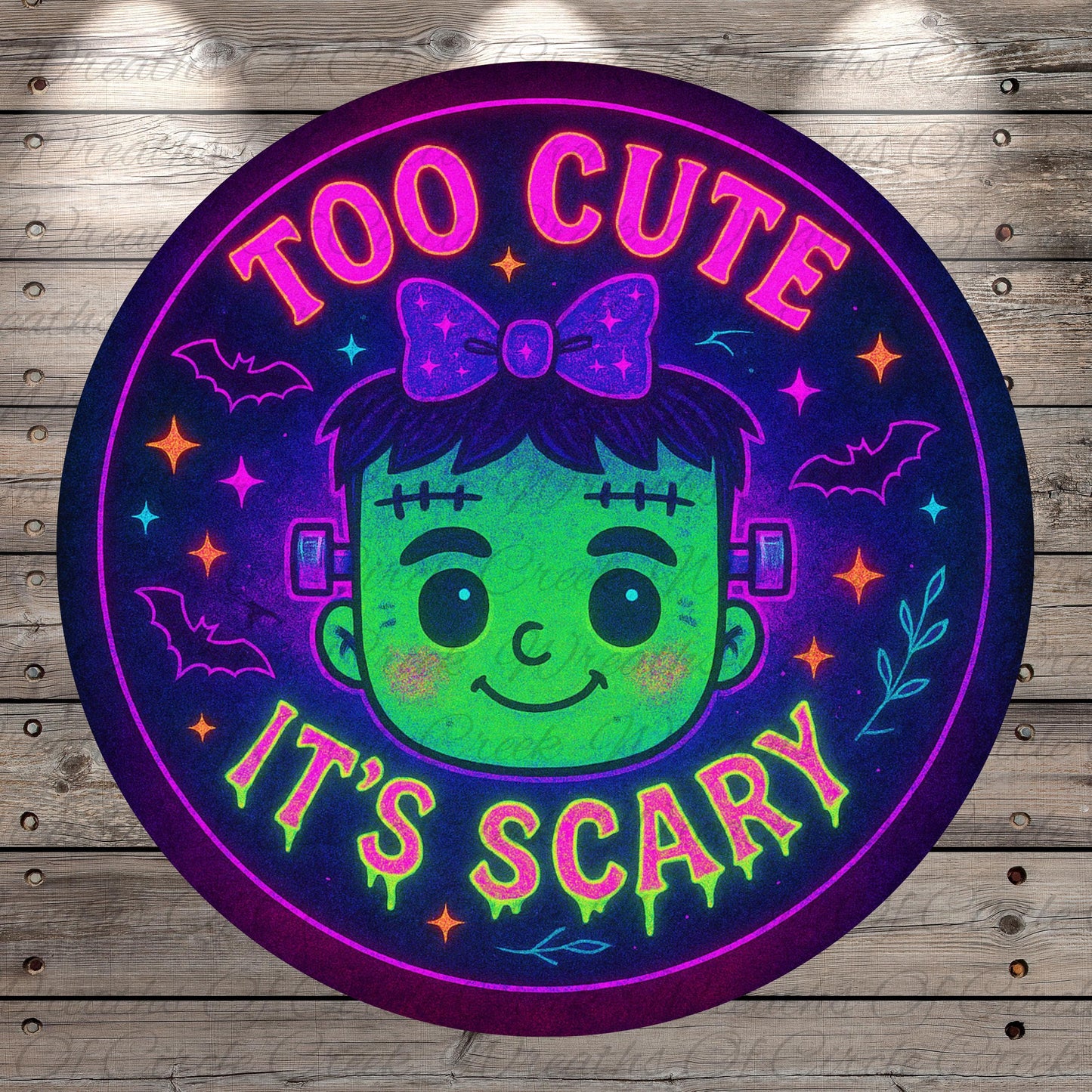 a neon sign that says too cute it's scary