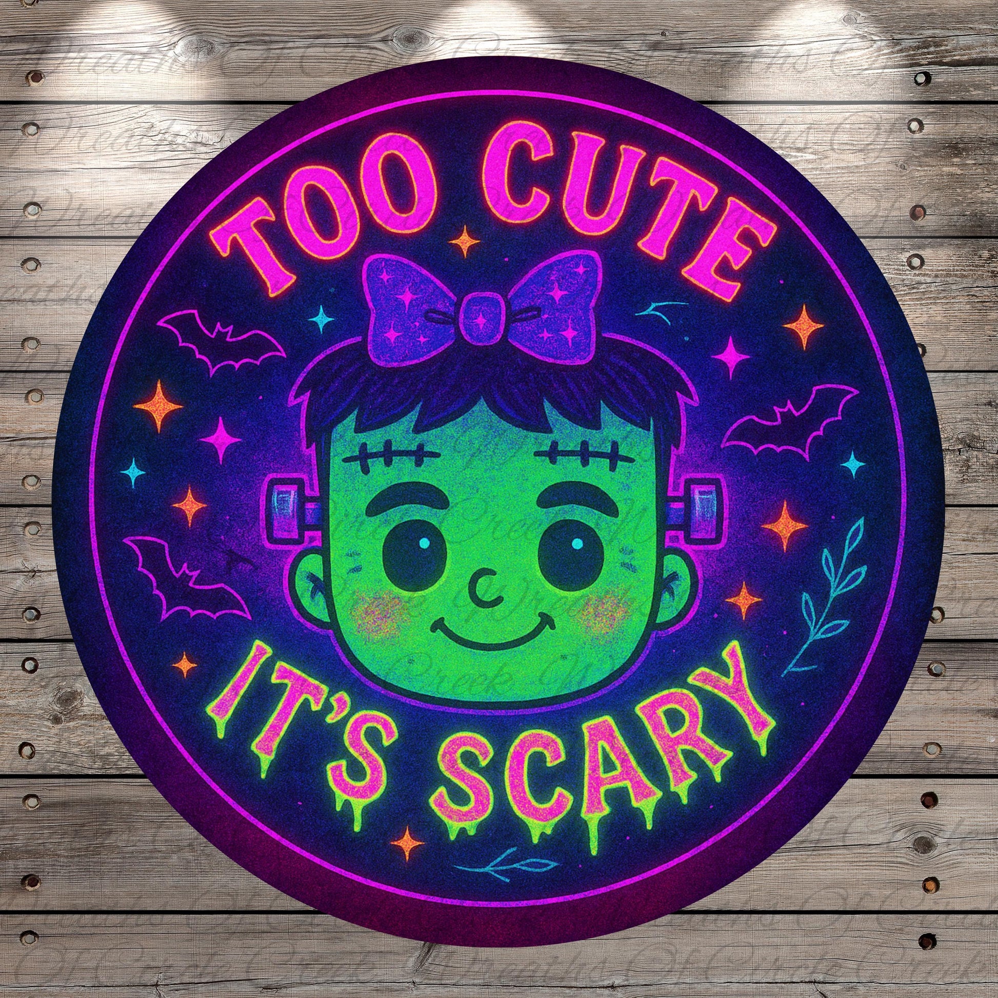 a neon sign that says too cute it's scary