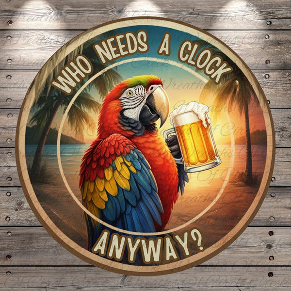 a sign with a parrot holding a mug of beer