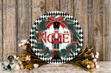 A decorative wreath with the word "Nühl" prominently displayed in the center, surrounded by a nutcracker figure and holiday-themed elements such as pine branches and flowers.