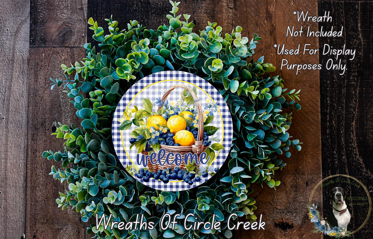 Welcome Lemon Blueberry Basket Sign | Lightweight Round Metal Wreath Sign | No Holes in Sign | Farmhouse Porch Decor
