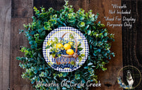Welcome Lemon Blueberry Basket Sign | Lightweight Round Metal Wreath Sign | No Holes in Sign | Farmhouse Porch Decor