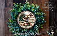 American Flag Buck Deer | Lightweight Round Metal Wreath Sign | No Holes in Sign | Rustic Hunting Decor