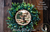 American Flag Buck Deer | Lightweight Round Metal Wreath Sign | No Holes in Sign | Rustic Hunting Decor