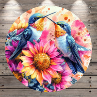 a painting of two birds sitting on top of a flower