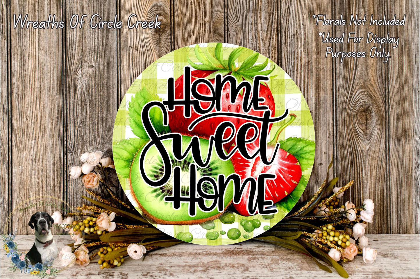 Home Sweet Home Strawberry Kiwi Sign | Lightweight Round Metal Wreath Sign | No Holes in Sign | Farmhouse Summer Decor