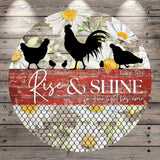 silhouettes of chickens and roosters, along with a text overlay that reads "Rise & Shine for your light has come" and includes a Bible verse reference.