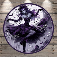 Dancing, Purple Gothic Lady, When You're Strange, Halloween, Round, Light Weight, Metal Wreath Sign, No Holes In Sign