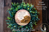 A wreath made of green leaves and a decorative plate featuring a brown cow and a baby cow, with a text overlay that reads "Let them be little, because they're only way to a holy cow. Give them hope, give them praise, let them dream. Let them be happy, let them be proud. Let them be little, let them be proud."