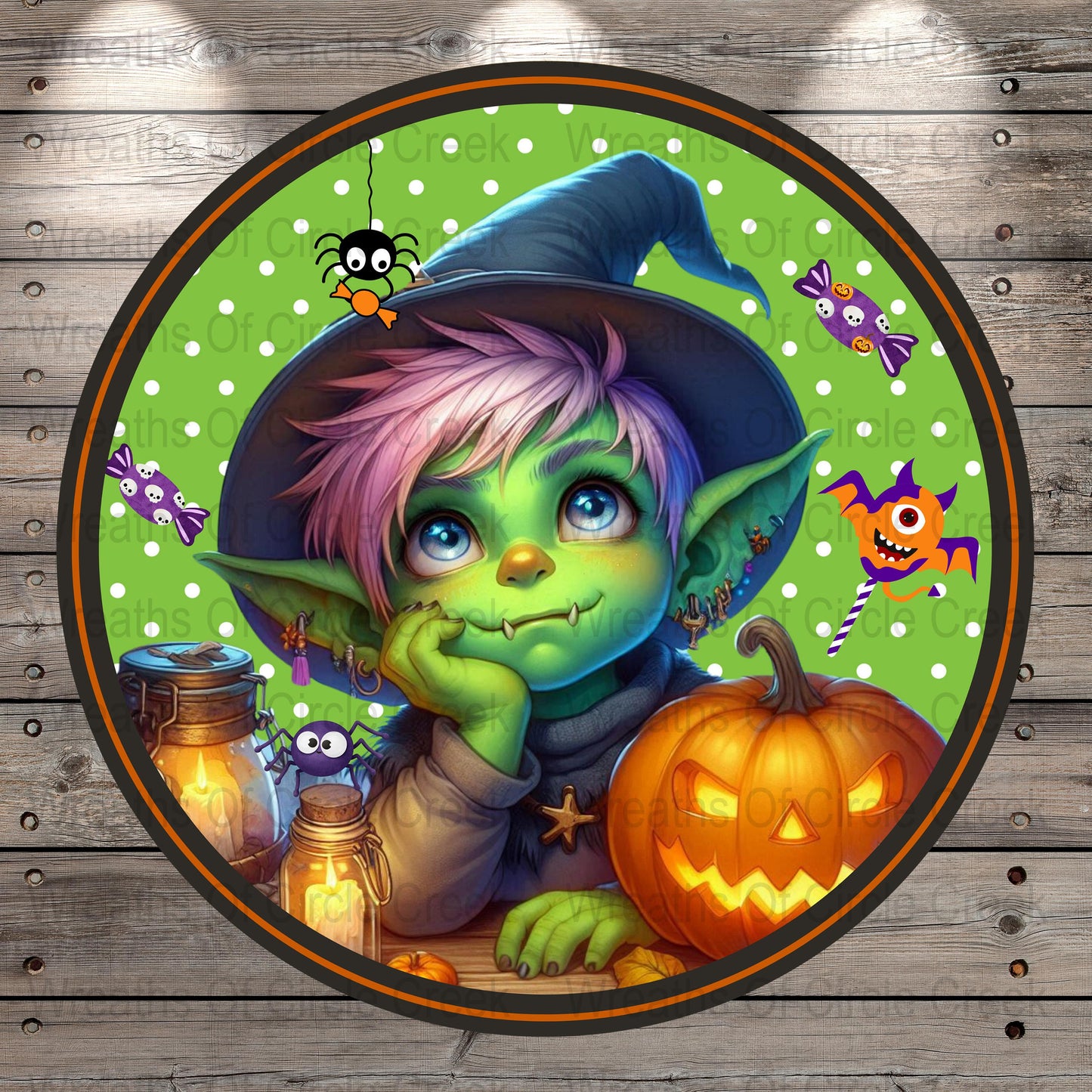 Cute Green Witch Goblin Halloween Art Print, Vibrant Kids Room Wall Decor, Fantasy Illustration, Colorful Witchcraft Poster