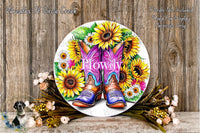 Rustic &#39;Howdy&#39; Cowboy Boots Sunflower Wreath Sign, Western Home Decor, Farmhouse Style Wall Hanging, Country Chic Art