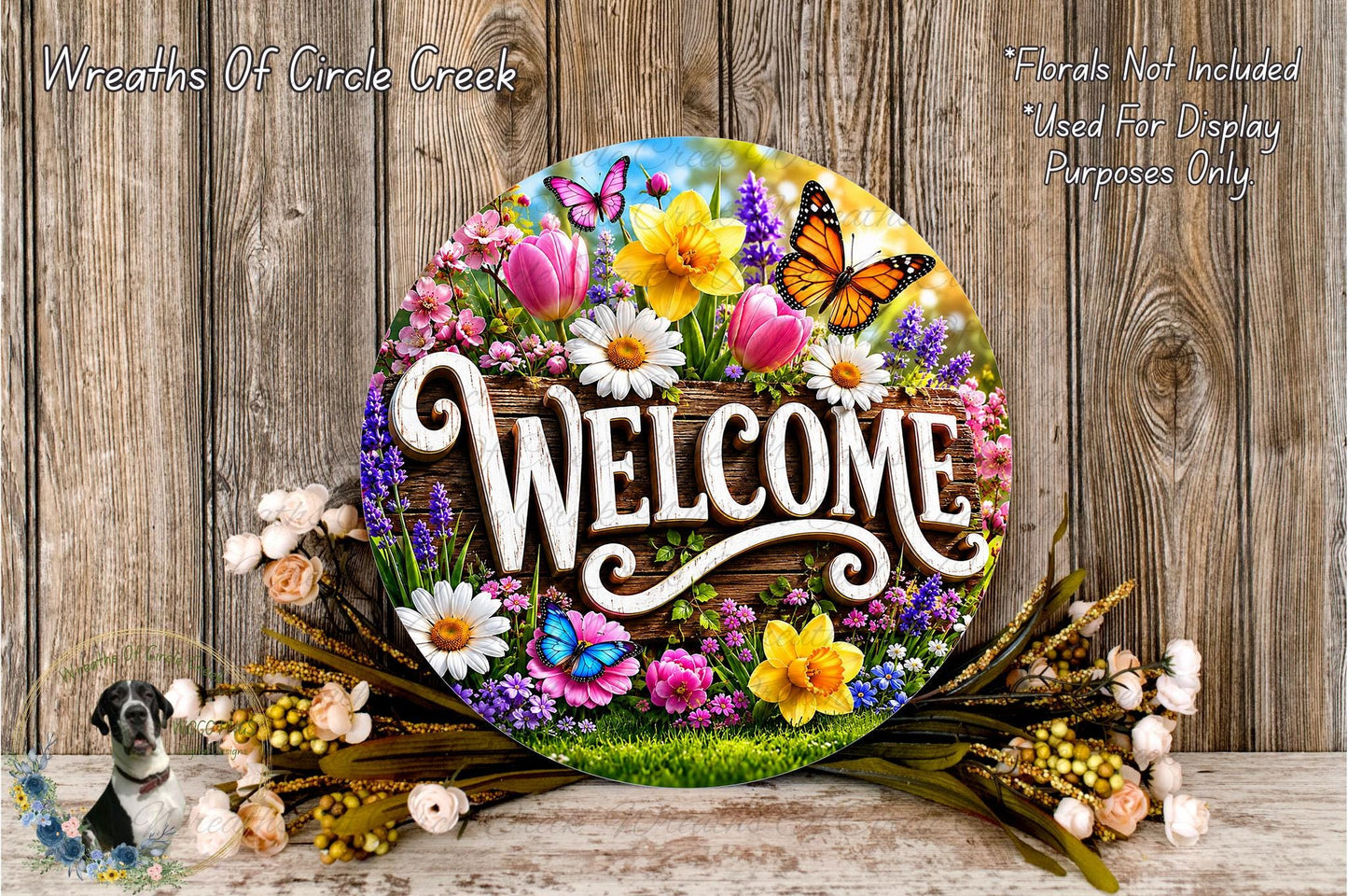 Welcome Butterfly Garden Aluminum Metal Wreath Sign (Lightweight, No Holes)
