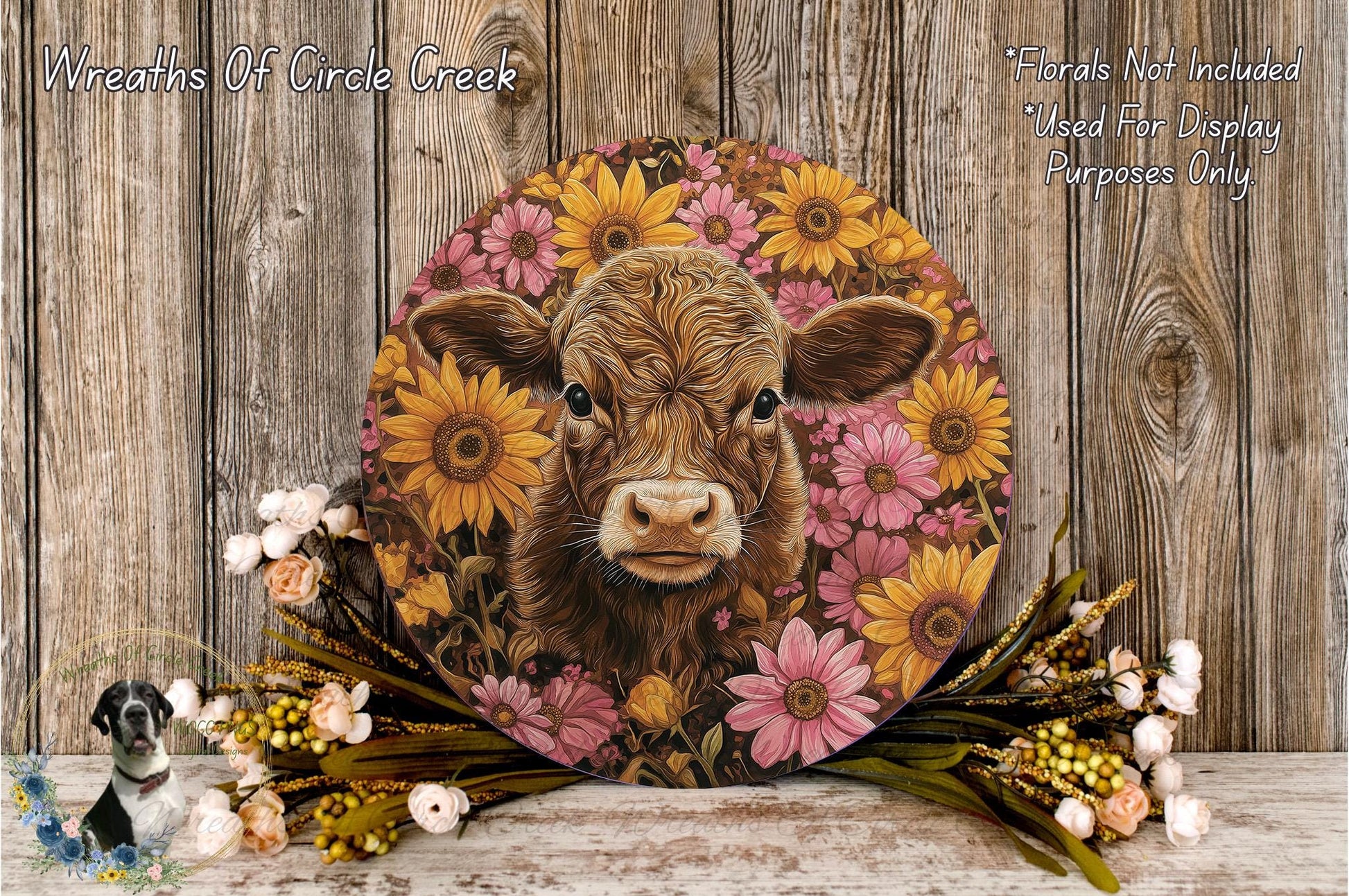 a painting of a cow surrounded by flowers