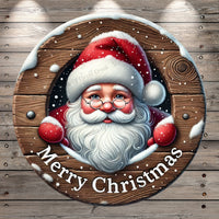 Santa Claus, Merry Christmas, Rustic, Red, Round, Light Weight, Metal, Wreath Sign, No Holes In Sign