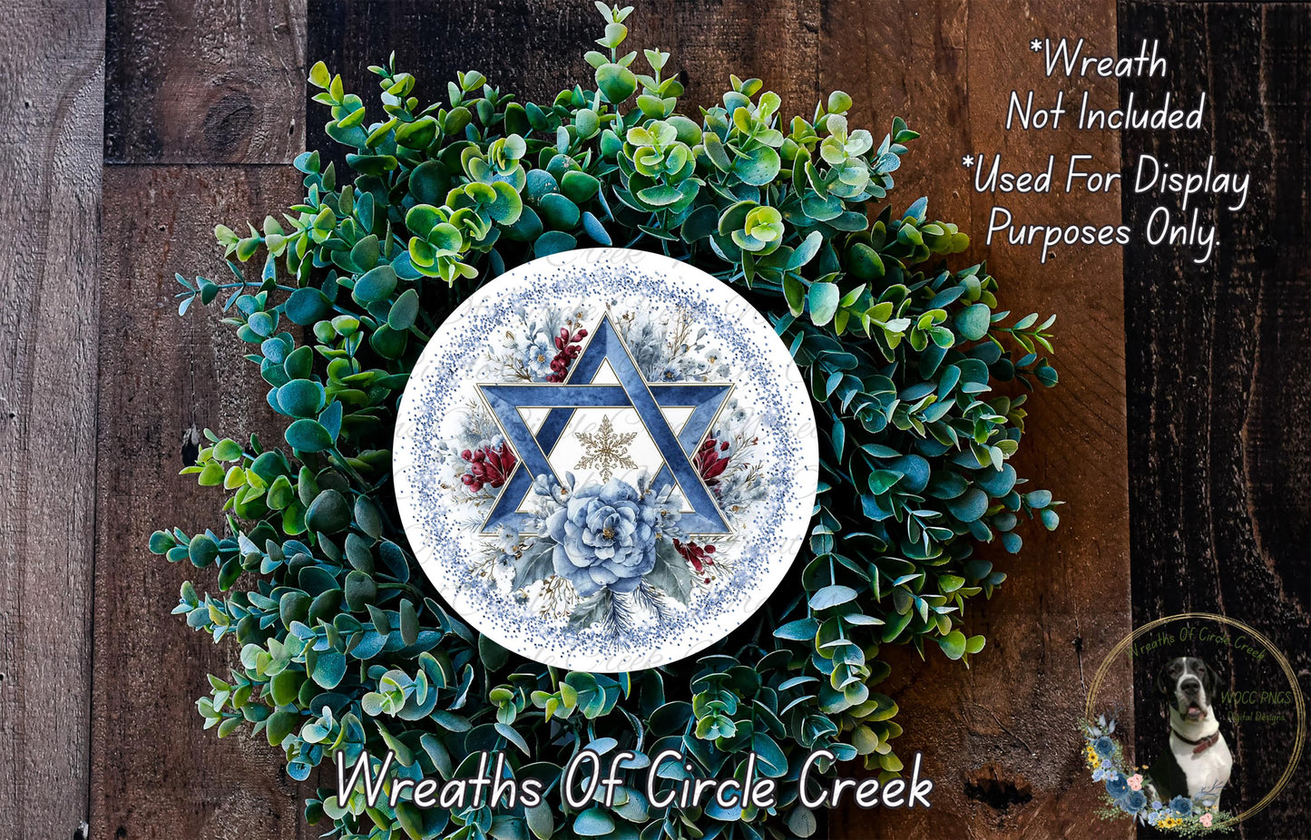 Star of David Hanukkah Sign | Lightweight Round Metal Wreath Sign | No Holes in Sign | Winter Holiday Decor