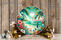 Welcome to the Beach Sign | Lightweight Round Metal Wreath Sign | No Holes in Sign | Tropical Coastal Decor