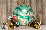 Welcome to the Beach Sign | Lightweight Round Metal Wreath Sign | No Holes in Sign | Tropical Coastal Decor