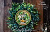 A wreath featuring a gnome holding a beer bottle, surrounded by greenery, with a text overlay that reads "Wreath Not Included * Used For Display Purposes Only" and "Wreaths of Circle Creek".