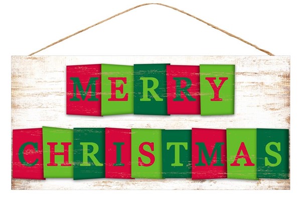 Merry Christmas Blocks, MDF Sign, White, Red, Green, 12.5"Lx6"H, AP8325