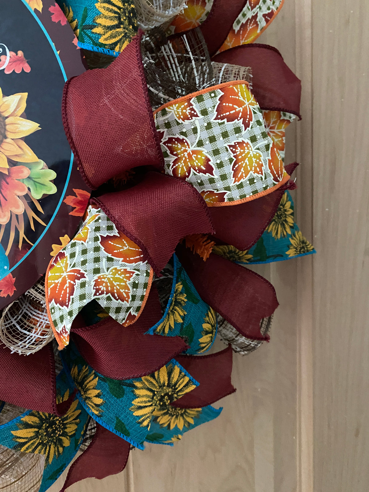 Scarecrow Couple, Happy Fall, Autumn, Fall Leaves, Sunflowers, Deco Mesh, Wired Ribbon, Seasonal Wreath
