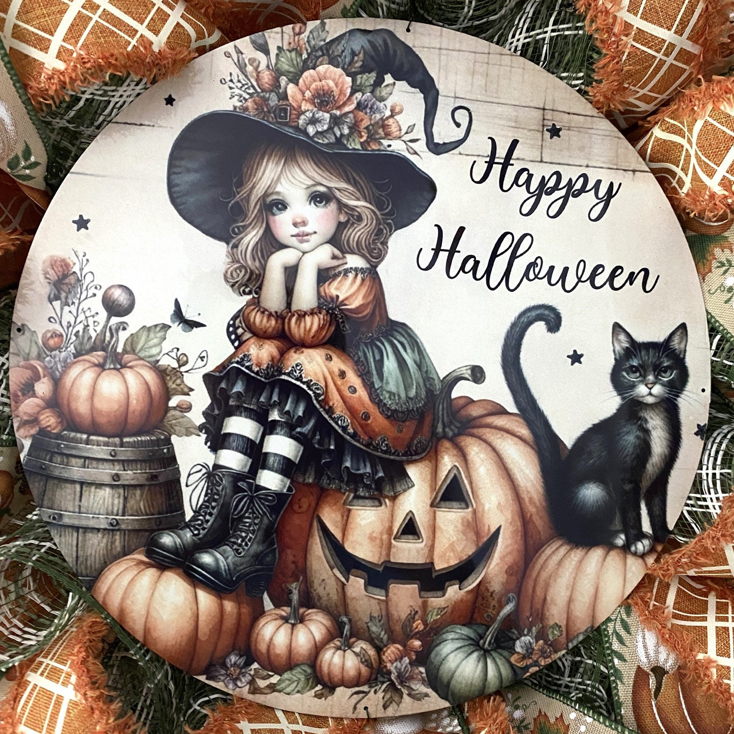 Witch Wreath, Happy Halloween, Vintage, Classic, Style, Deco Mesh Wreath