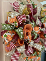 Fall, Deco Mesh Wreath, Vibrant, Large, Fall Ribbons, Pumpkins, Front Door Wreath