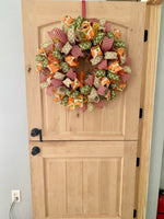 Fall, Deco Mesh Wreath, Vibrant, Large, Fall Ribbons, Pumpkins, Front Door Wreath