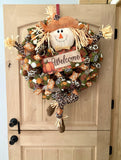 Scarecrow Wreath, Welcome, Fall, Leopard, Cheetah, Pattern Pumpkins, Wired Ribbon, Deco Mesh Wreath, Large