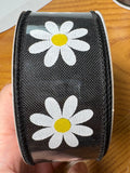 Daisy On Royal, Black, White, Yellow, Wired Ribbon, 1.5" X 10 YD, RGC130802