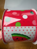 Watermelon Block, Faux Royal, White, Red, Light Pink, Green, 2.5" X 10 YD, RGC1142WT