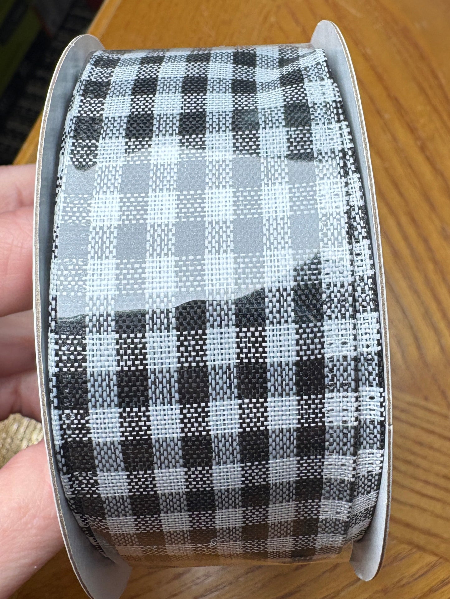 White, Black, Gingham Check, Wired Ribbon, 1.5" X 10 YD, RG01048L6