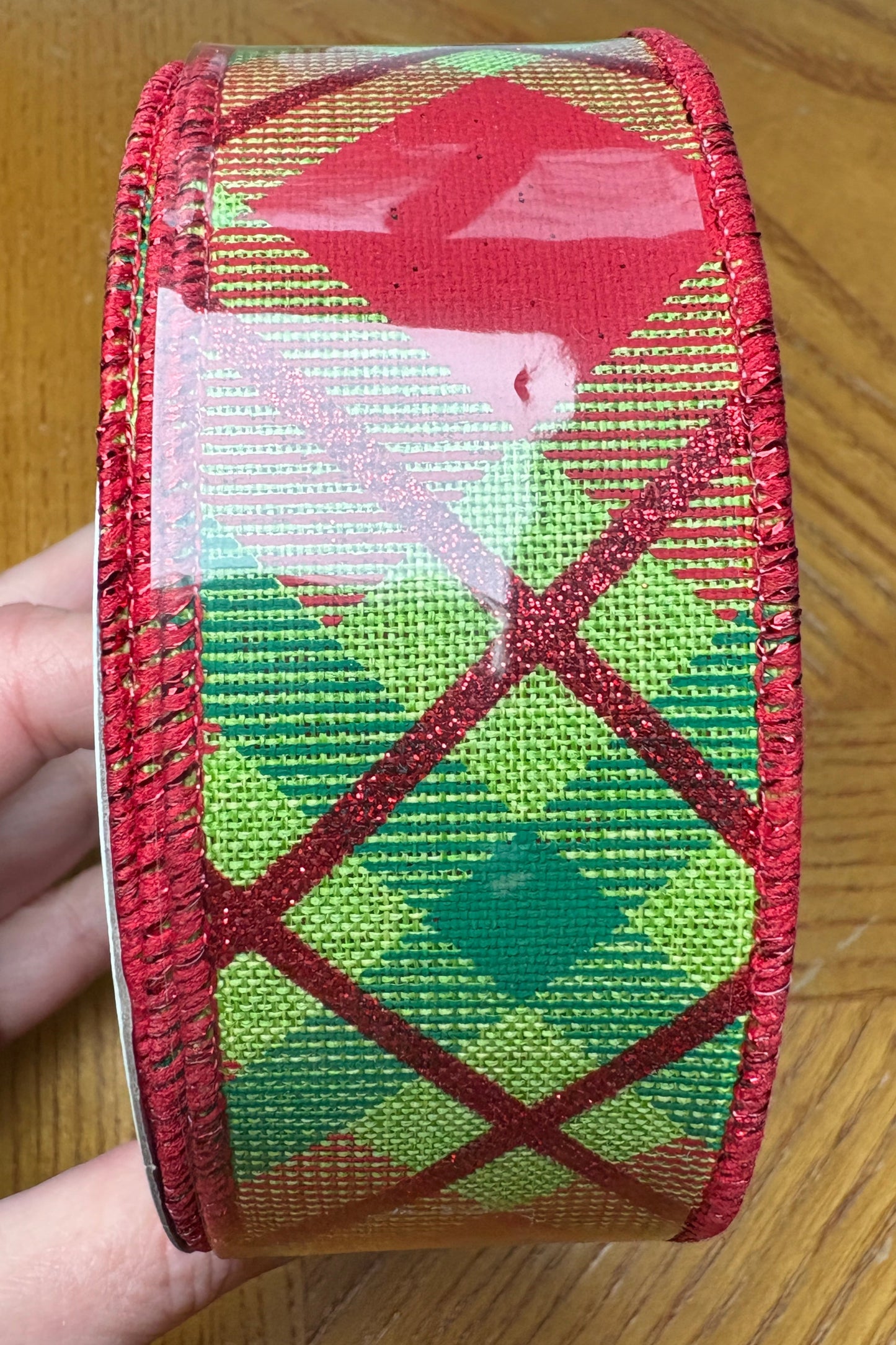 Glitter Plaid On Royal, Lime Green, Red, Emerald Green, Wired Ribbon, 1.5" X 10YD, RGA12012Y