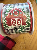 Merry Christmas Barn, On Check, Wired Ribbon, 2.5" X 10YD, RGB1078X6