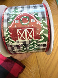 Merry Christmas Barn, On Check, Wired Ribbon, 2.5" X 10YD, RGB1078X6