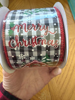 Merry Christmas Barn, On Check, Wired Ribbon, 2.5" X 10YD, RGB1078X6