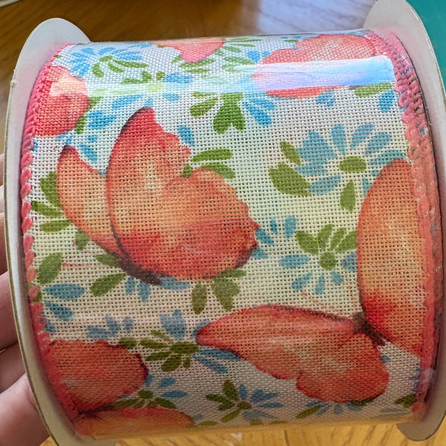 Watercolor Butterflies, Coral, Wired Ribbon, 2.5" x 10 Yards, 41023-40-46