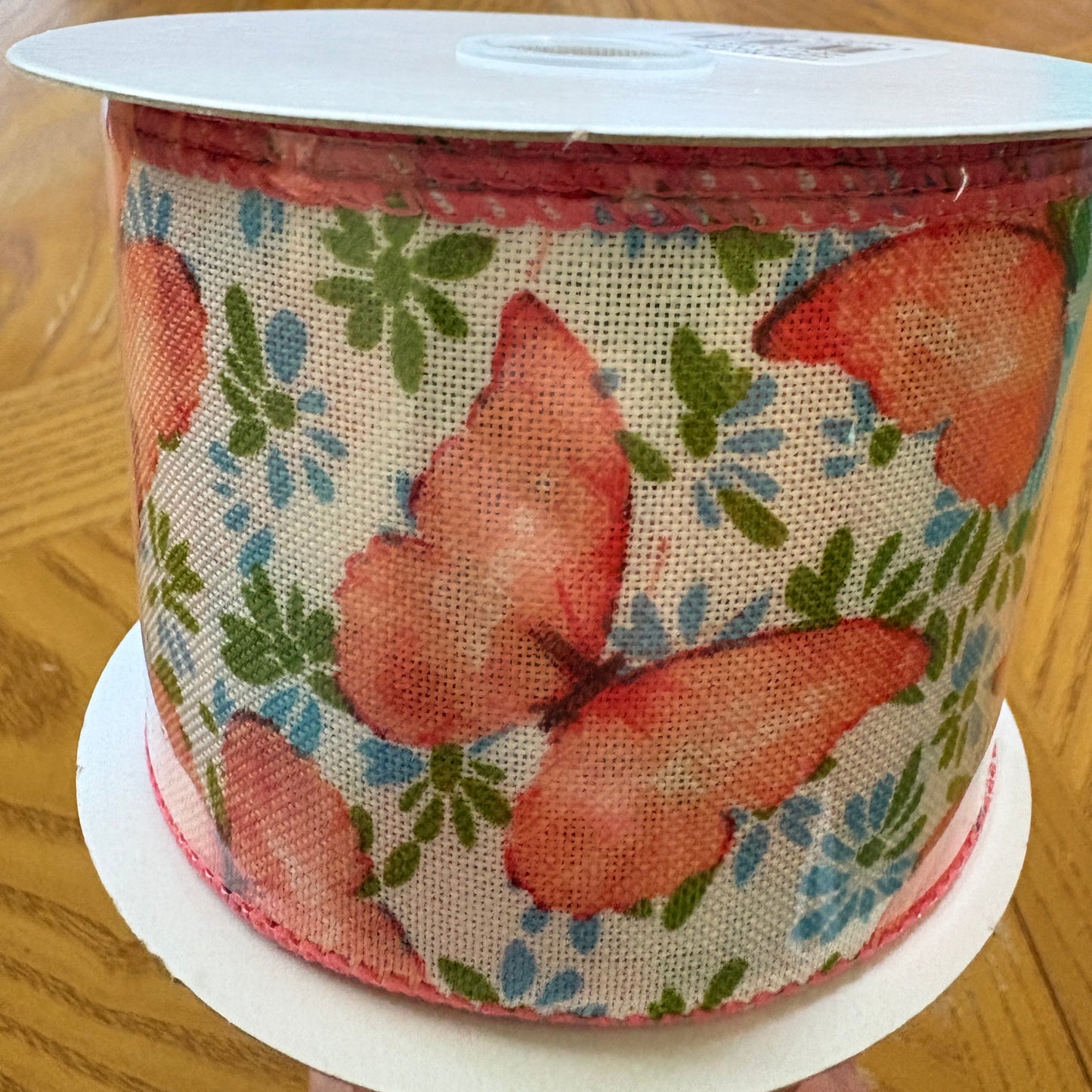 Watercolor Butterflies, Coral, Wired Ribbon, 2.5" x 10 Yards, 41023-40-46