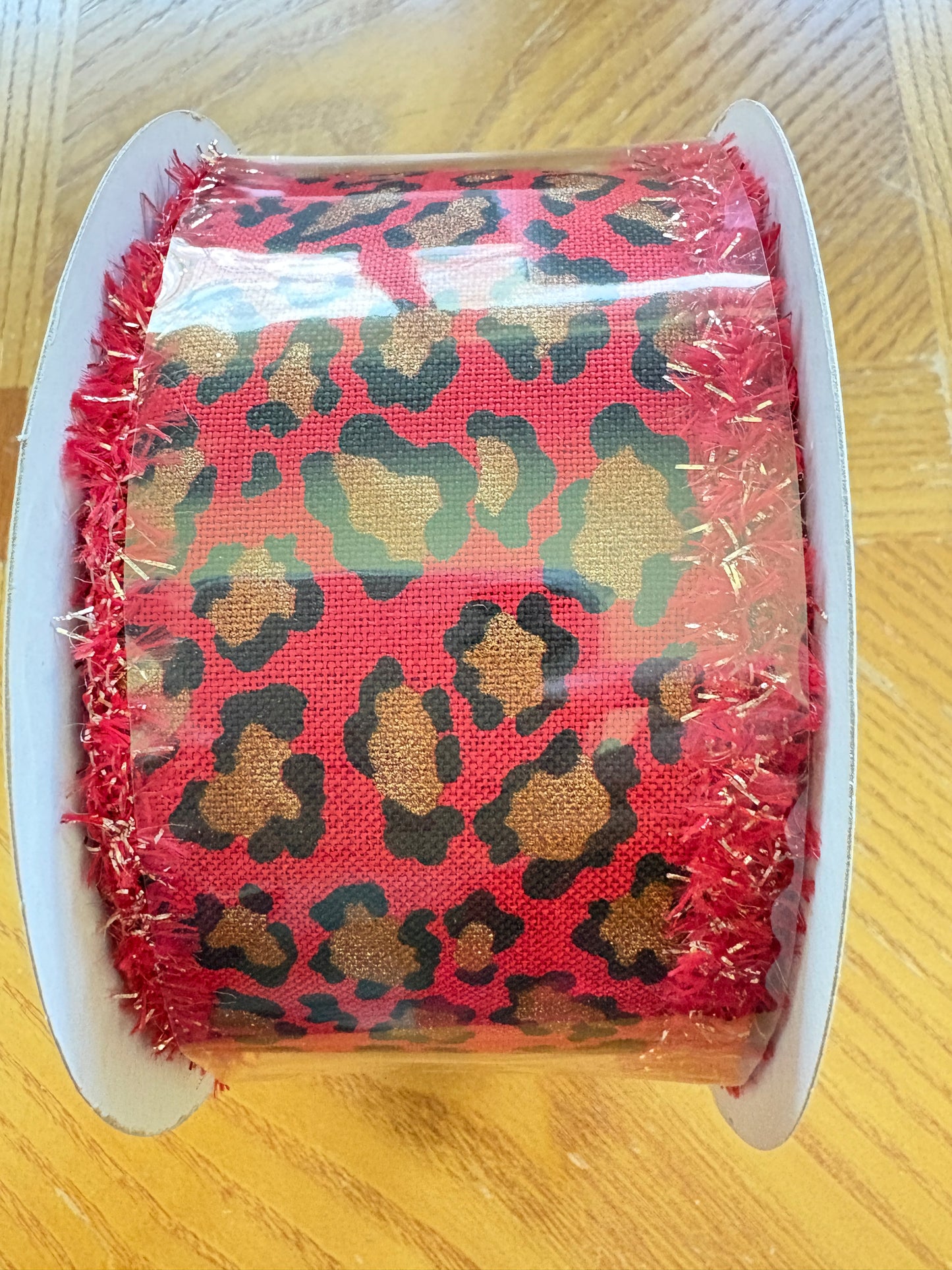 Animal Print | Metallic Drift Edges, Red, Gold, Rust, Black, Wired Ribbon, 2.5" x 10 Yards, RGA812324