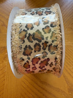 Animal Print| Metallic Drift Edges, Cream, Gold, Rust, Black, Wired Ribbon, 2.5" x 10 Yards, RGA812338