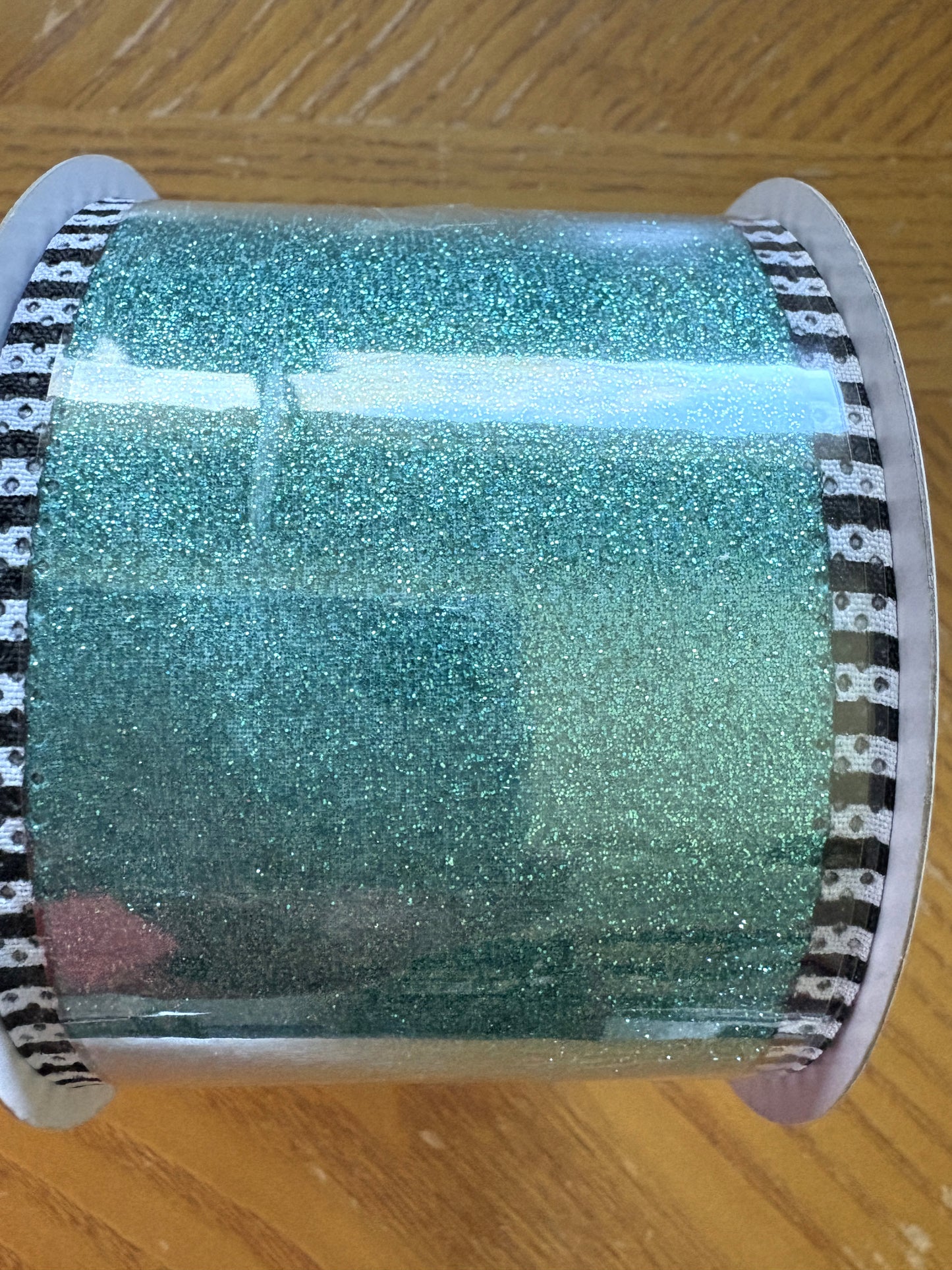 Ice Blue Shimmer Glitter, W/ Stripe Wired Ribbon, 2.5" x 10 Yards, RGA8188RM