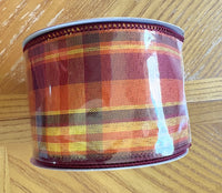 Fall Plaid, Burgundy, Orange, Yellow, Woven, Wired Ribbon, 2.5" X 10 YD, RGC1395