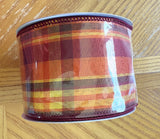 Fall Plaid, Burgundy, Orange, Yellow, Woven, Wired Ribbon, 2.5" X 10 YD, RGC1395