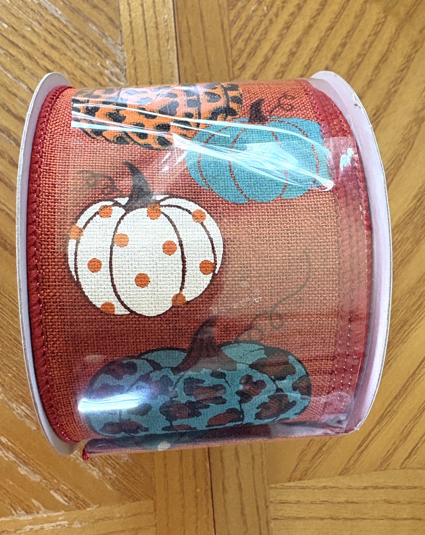 Rust, Patterned Pumpkins, Leopard, Fall, Wired Ribbon, 2.5" X 10 YD, RGC1713WN