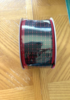 Red And Black, Raised Stitched, Squares, Wired Ribbon, 2.5" X 10 YD, RG01678WJ