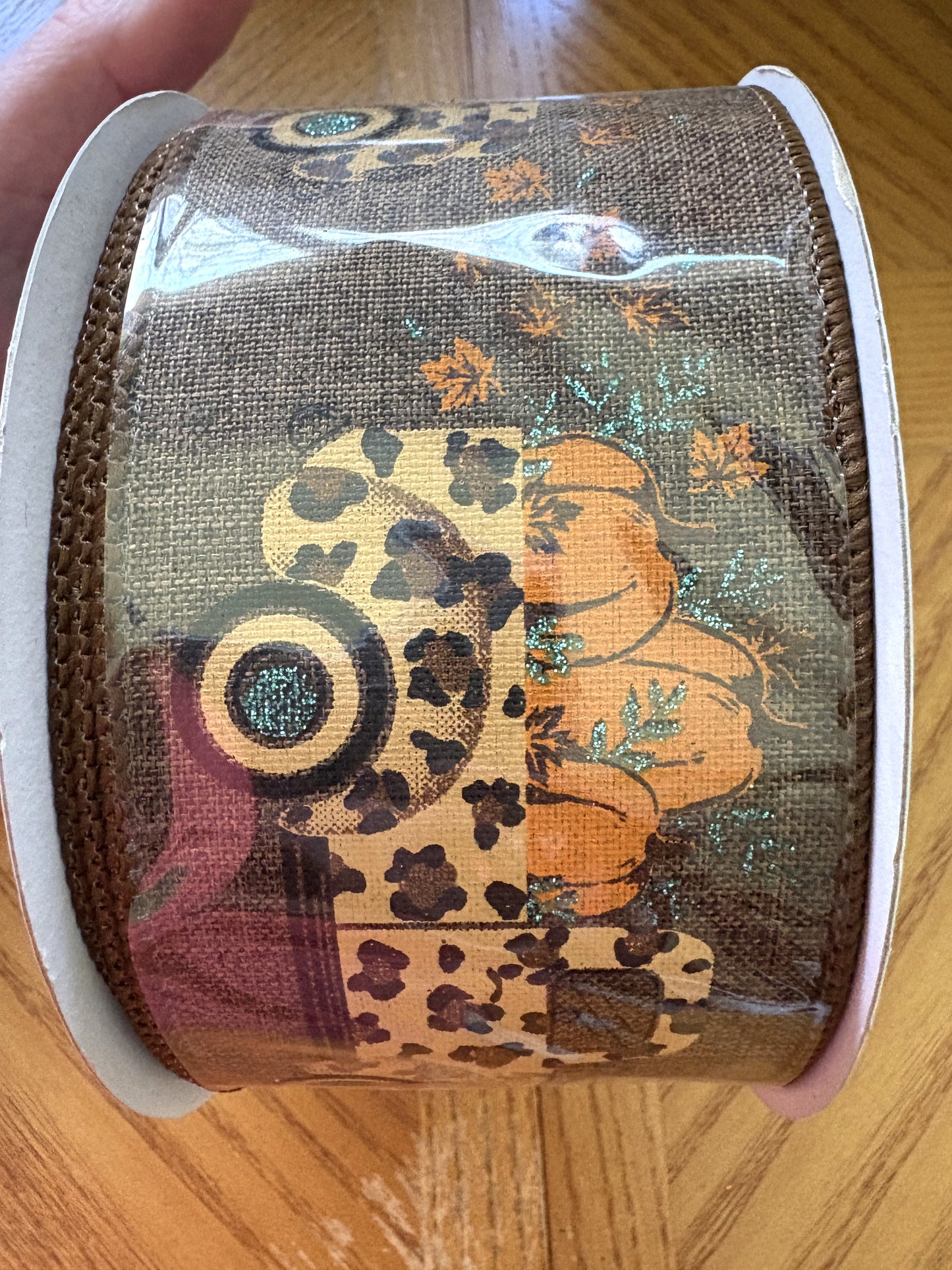 Brown, Fall Leopard, Farm Truck, Pumpkins, Wired Ribbon, 2.5" X 10 YD, RGC160104
